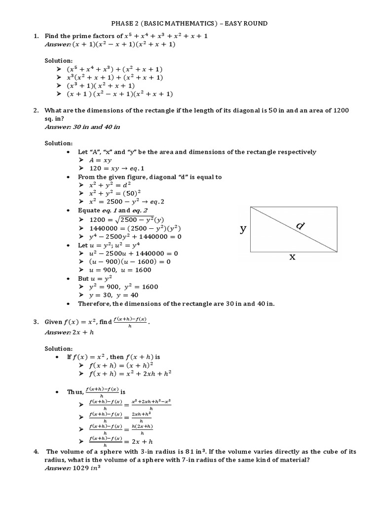 Basic Math Problems and Solutions | PDF | Triangle | Circle