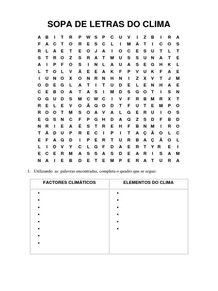 Sopa De Letras Clima
