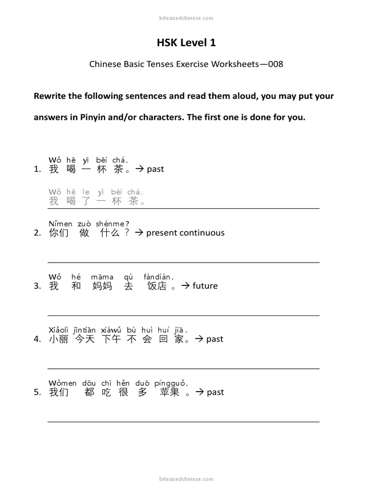 HSK 1 Basic Tense 008 | PDF
