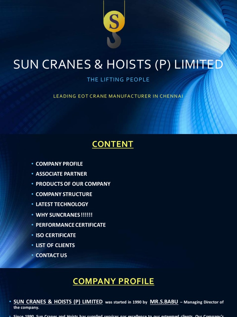 Sun Cranes & Hoists (P) Limited The Lifting Peo Ple PDF Crane