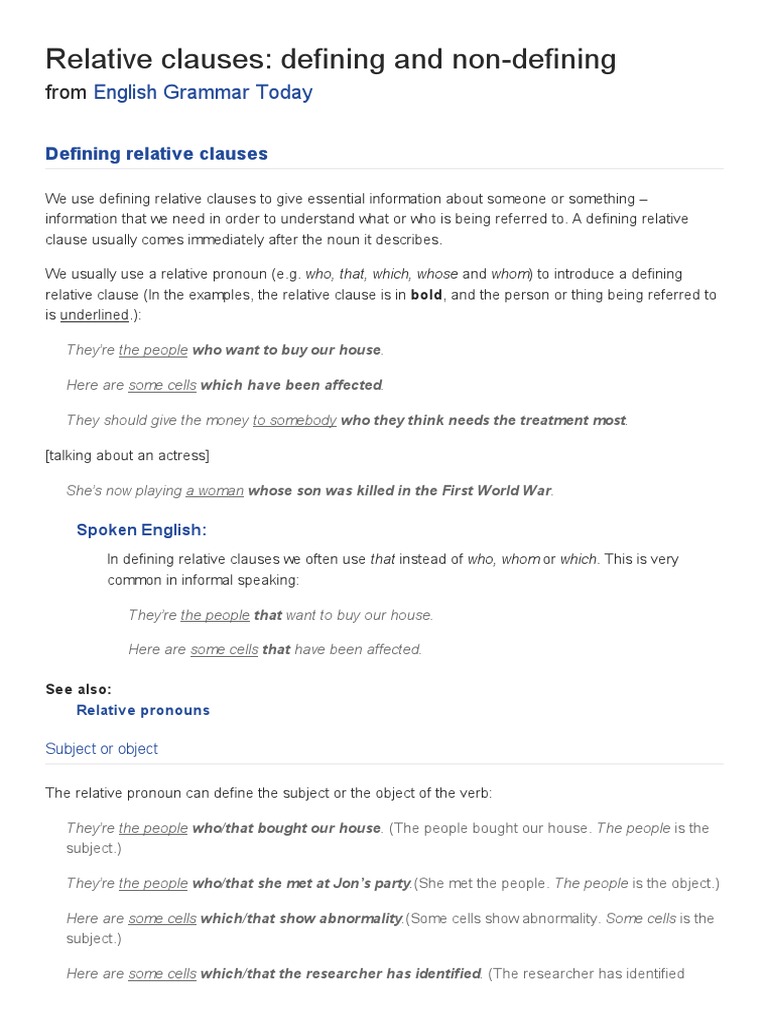 9exemples - Relative Clauses - Defining and Non-Defining - English ...
