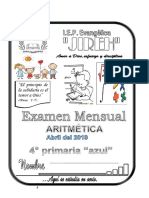 Exam Mensual Abril Ari + Raz Mat +tri - 4° Primaria Azul 2019