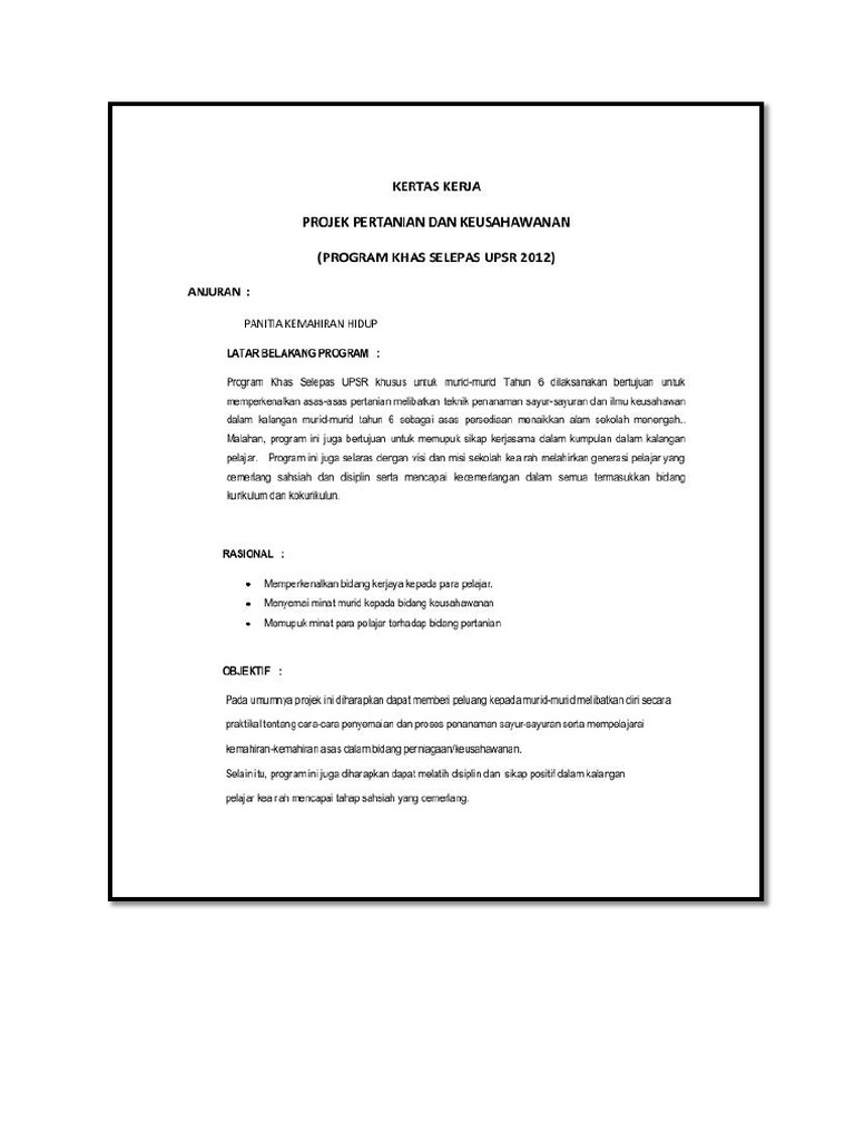 Contoh Kertas Kerja Projek Pdf