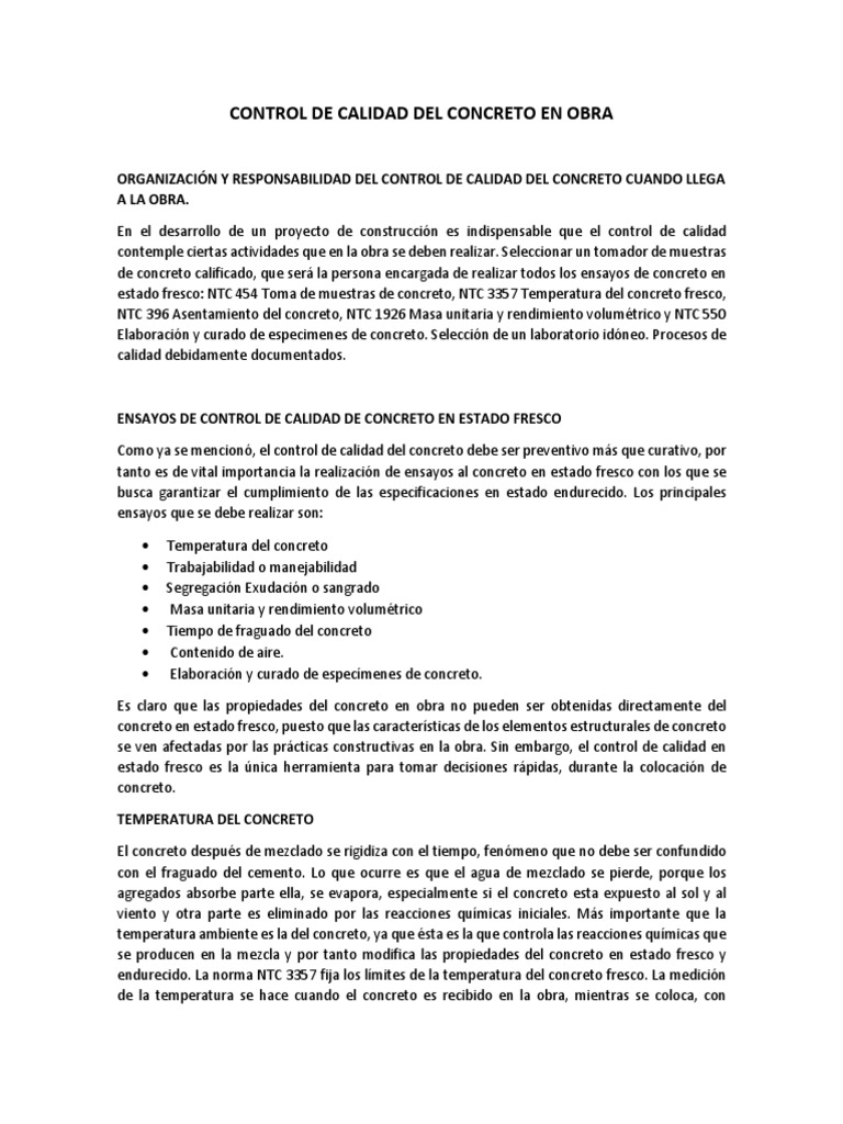 Control de Calidad del Concreto en Obra | PDF | Hormigón | Cemento