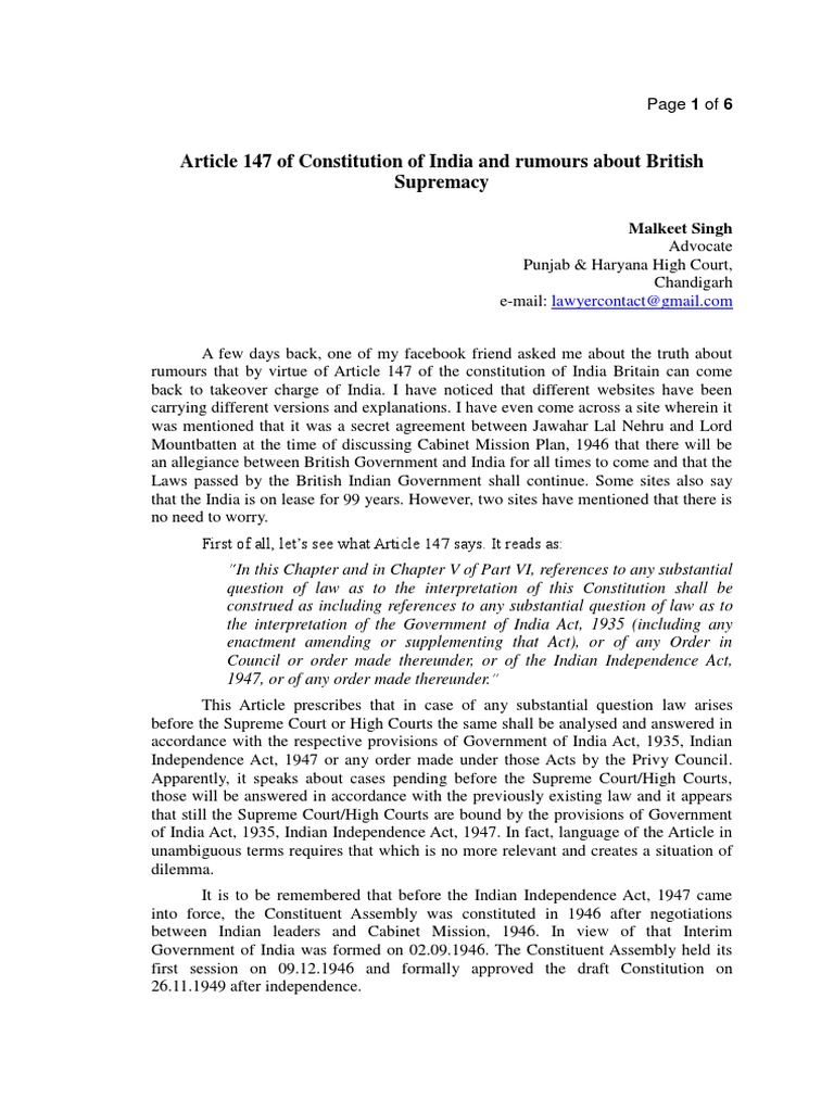 Legal Myths: Article 147 Explained | PDF | High Court Of Australia ...