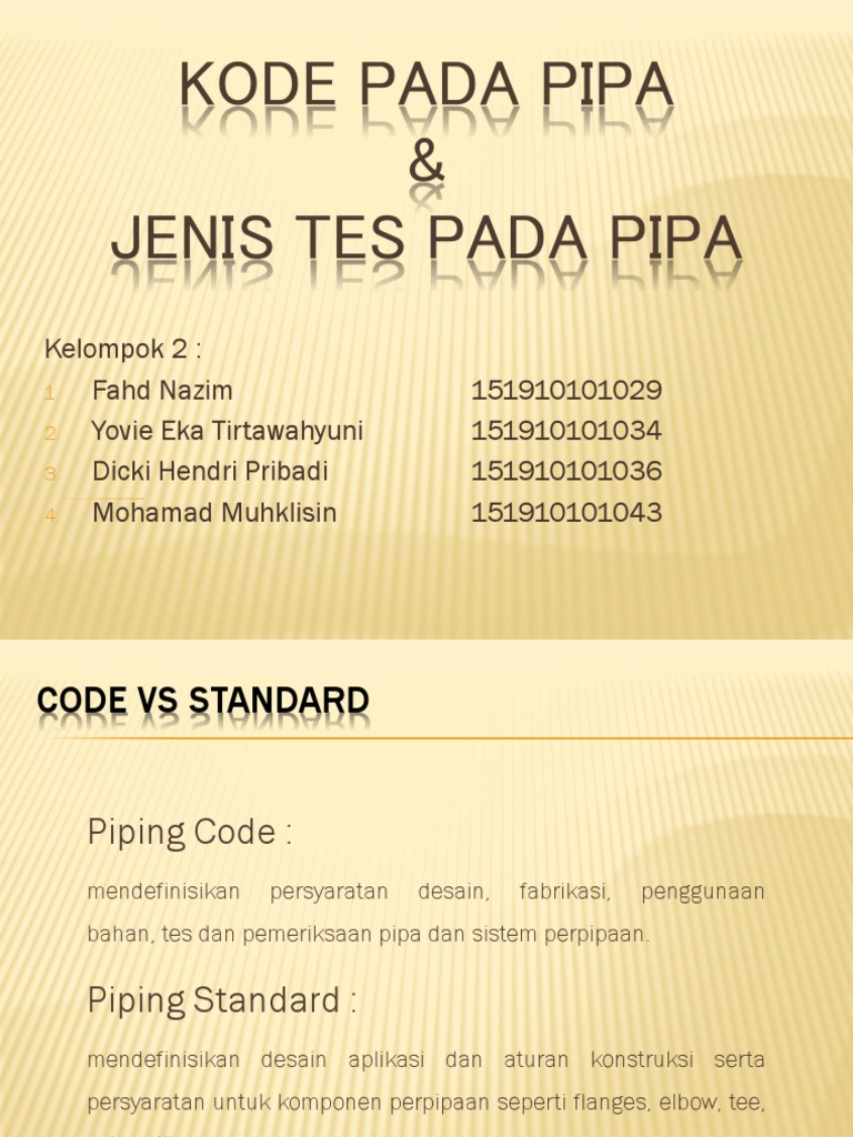 Piping Codes and Testing Methods | PDF | Pipe (Fluid Conveyance ...