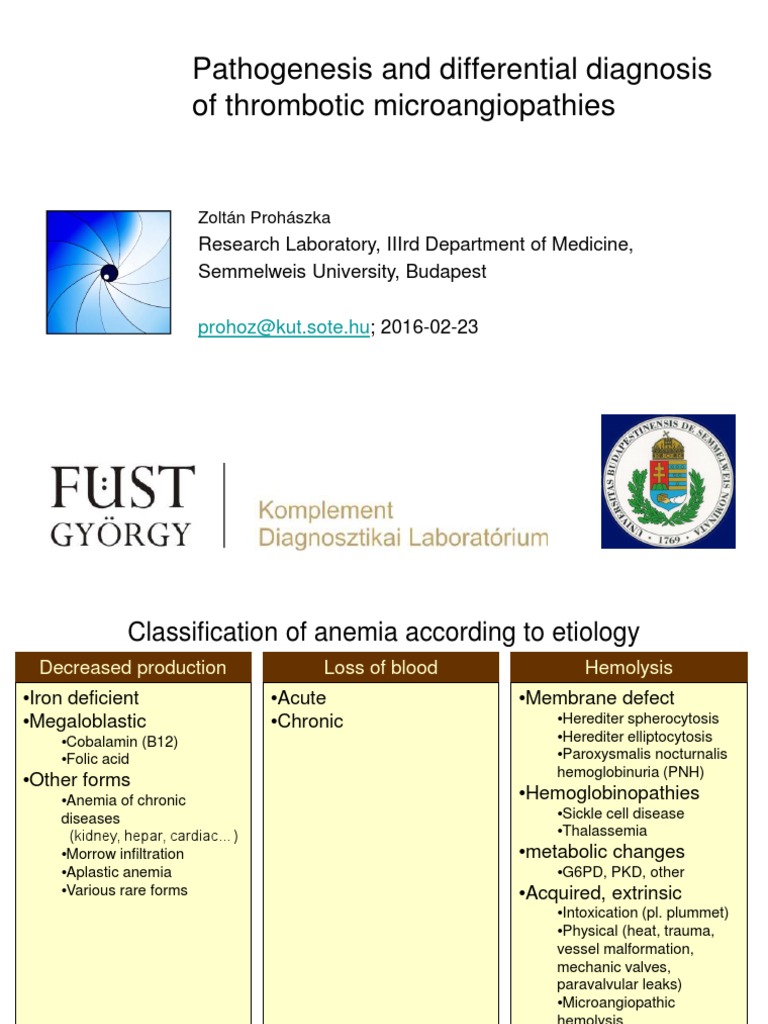 Pathogenesis and Differential Diagnosis of Thrombotic Microangiopathies ...