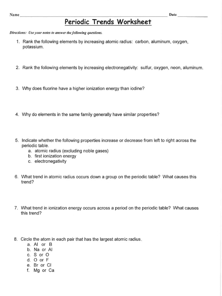 Periodic Trends Practice SUB24  PDF Regarding Periodic Trends Practice Worksheet Answers