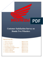 Customer Satisfaction Survey On Honda Two Wheelers: Resented Y