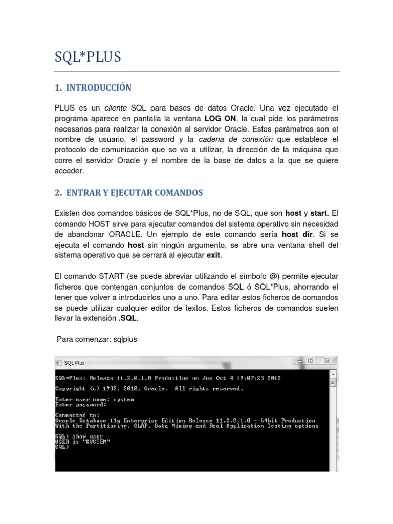 Uso de SQL*Plus en Oracle | PDF | SQL | Tabla (base de datos)
