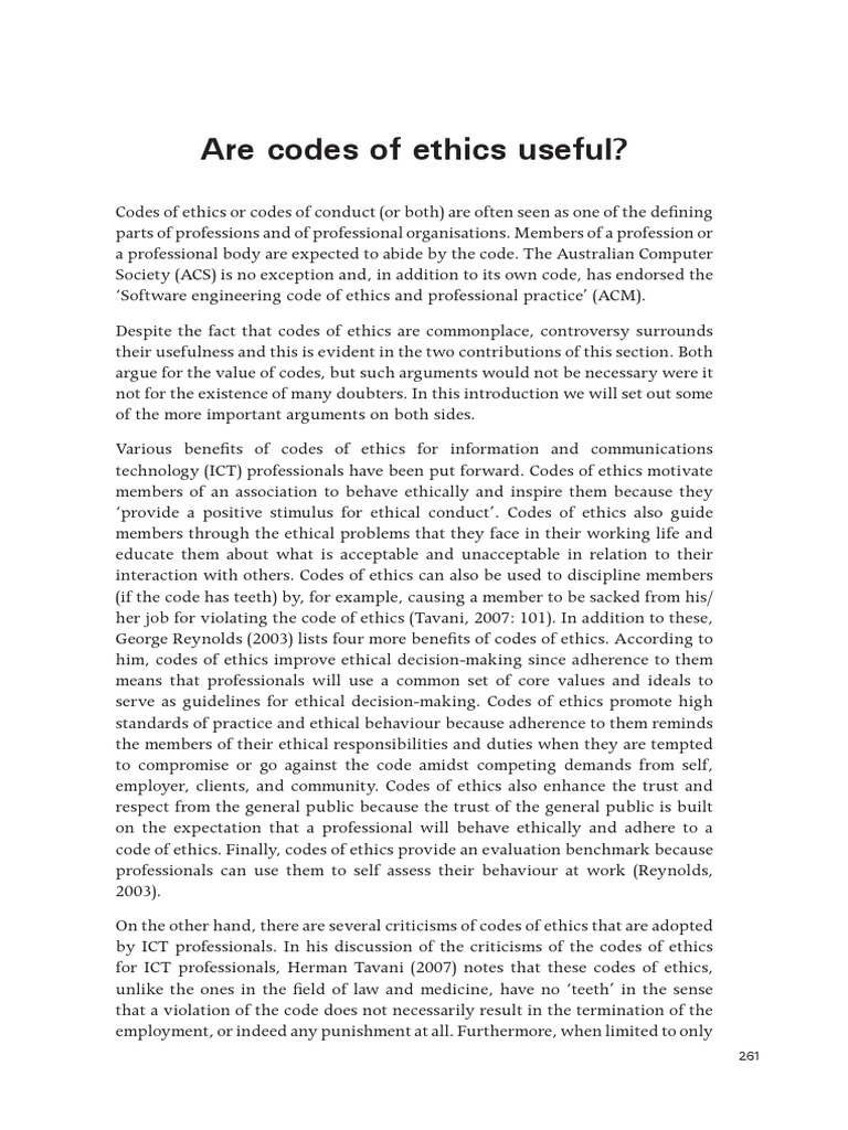 ICT Codes of Ethics: Benefits and Criticisms | PDF | Association For ...