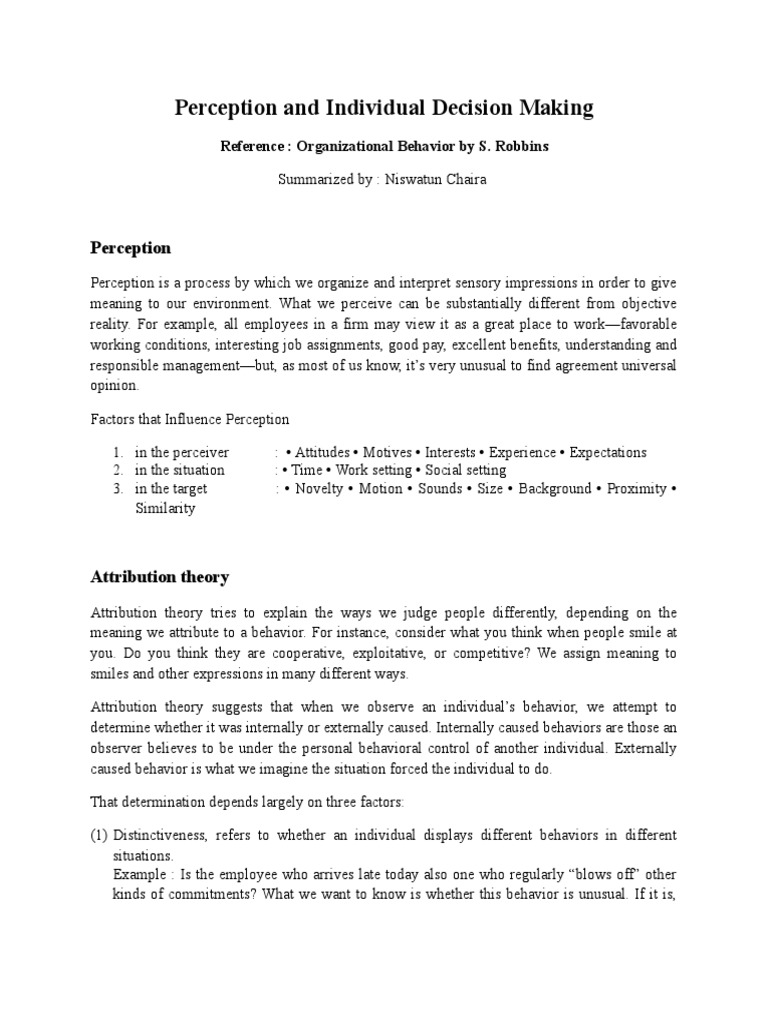 Perception and Individual Decision Making by Niswatun Chaira | PDF ...