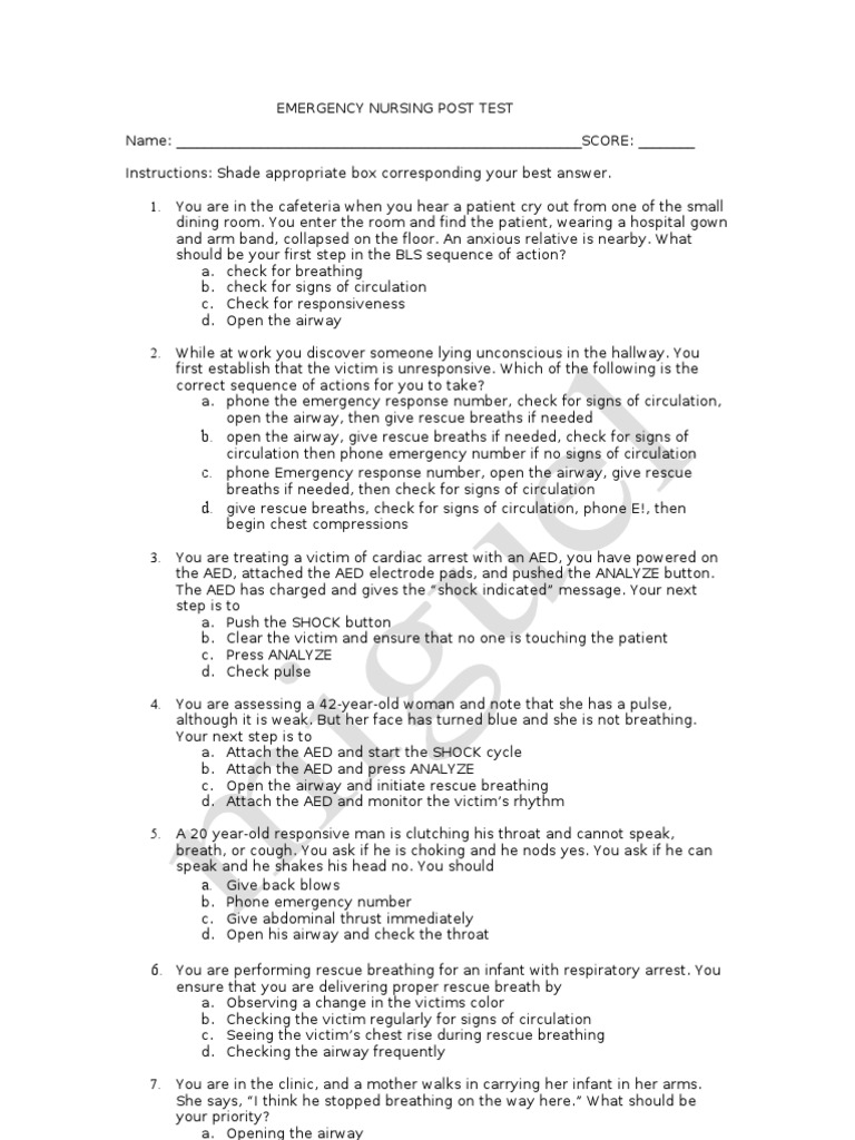 Emergency Nursing Post Test | PDF | Cardiopulmonary Emergency Nursing Post Test | PDF | Cardiopulmonary