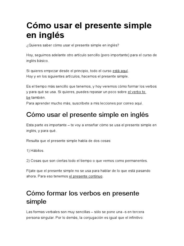 Ejercicios De Ingles Presente Simple Y Continuo 2 Eso Cómo Usar El Presente Simple en Inglés | PDF | Verbo | Idioma en Inglés