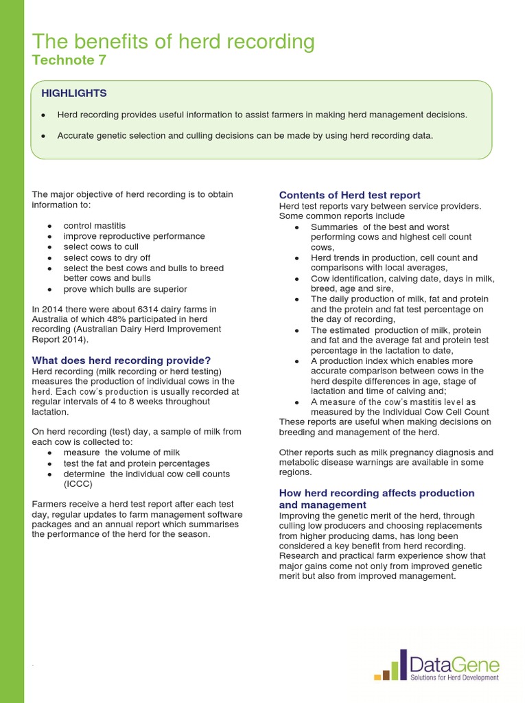 Herd Recording PDF Dairy Cattle Cattle