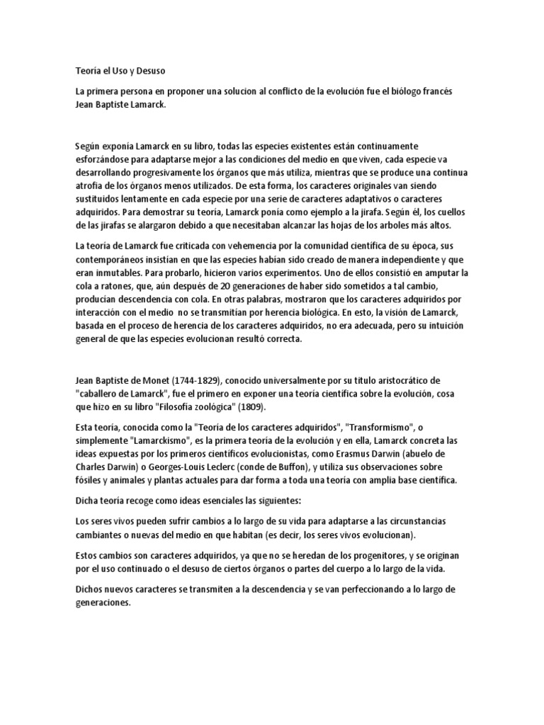 Teoría El Uso y Desuso | Evolución | Teoría | Prueba gratuita de 30 ...