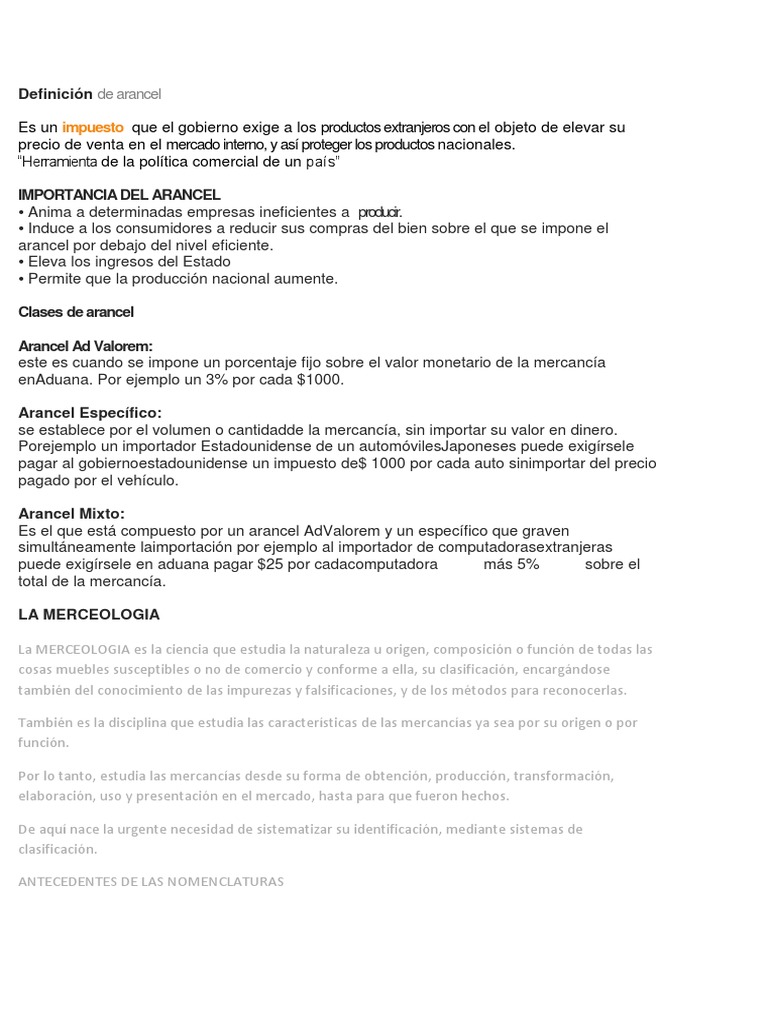 Definición y Clases de Aranceles | PDF | aduana | Arancel