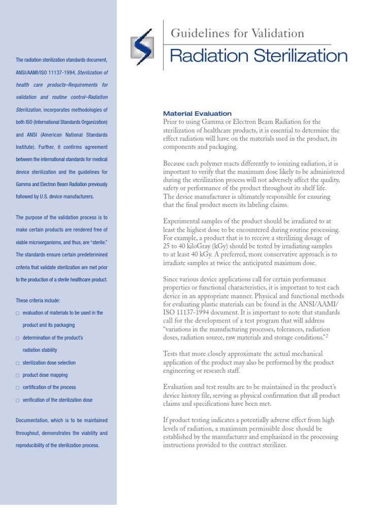 Guidelines for Validation Radiation Sterilization Sterilization