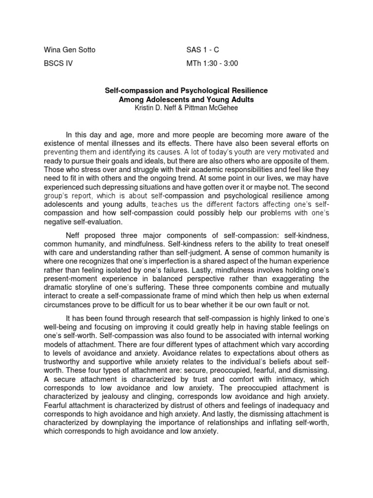 Reflection On Self-Compassion and Psychological Resilience Among ...