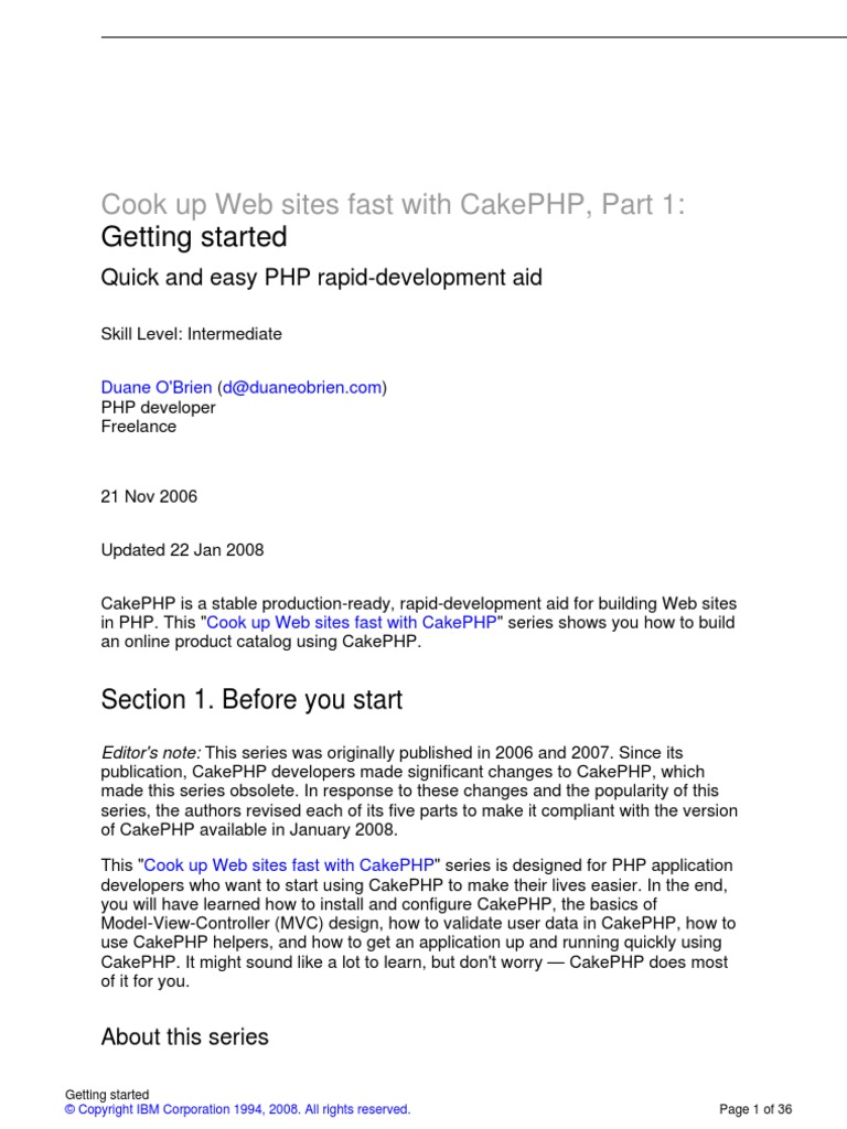 Cook Up Web Sites Fast With Cakephp, Part 1:: Getting Started | PDF
