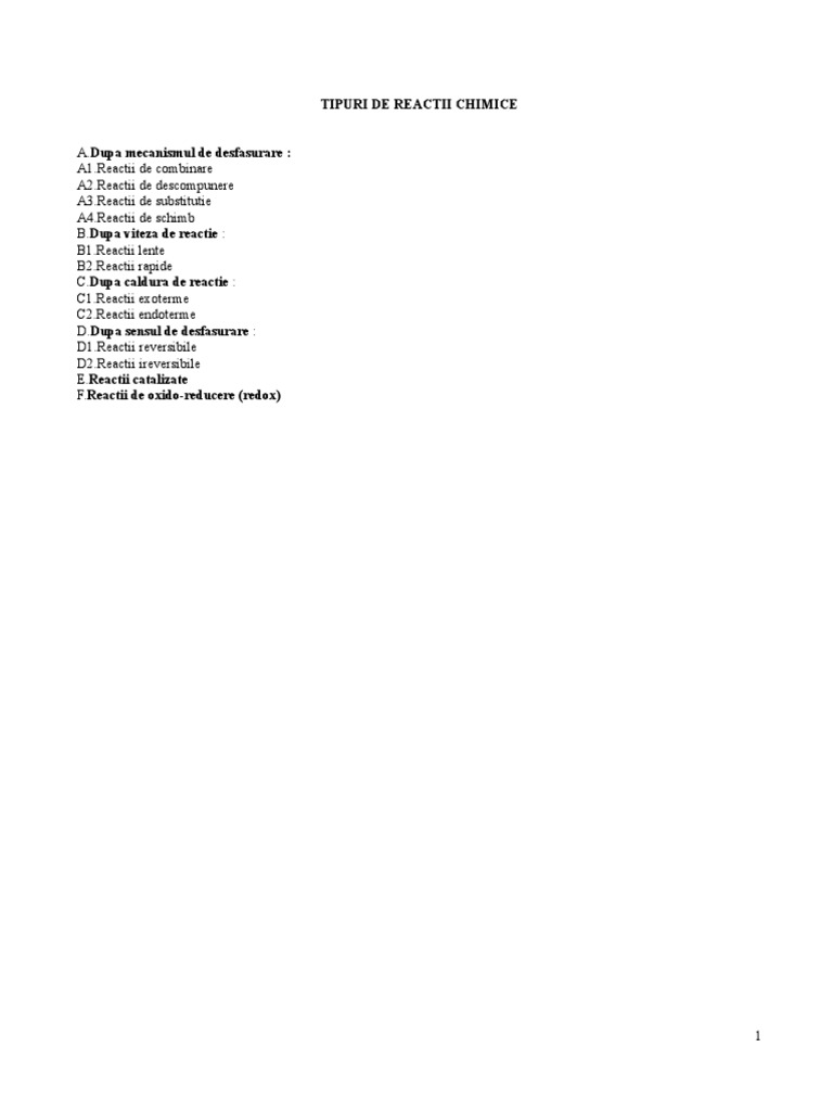 Tipuri De Reactii Chimice