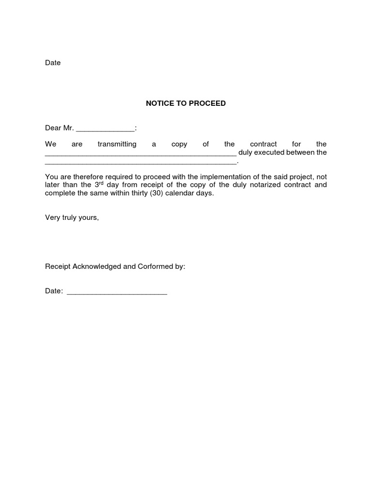 Sample Notice To Proceed | PDF