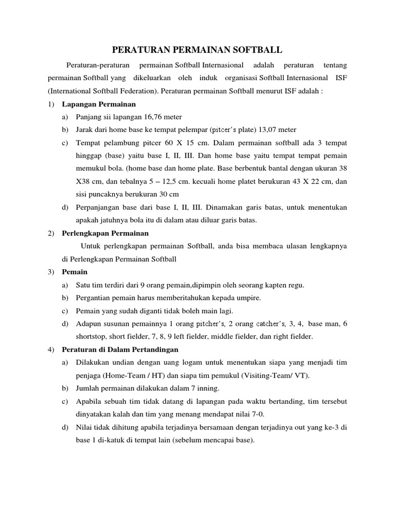 Peraturan Permainan Softball Pdf