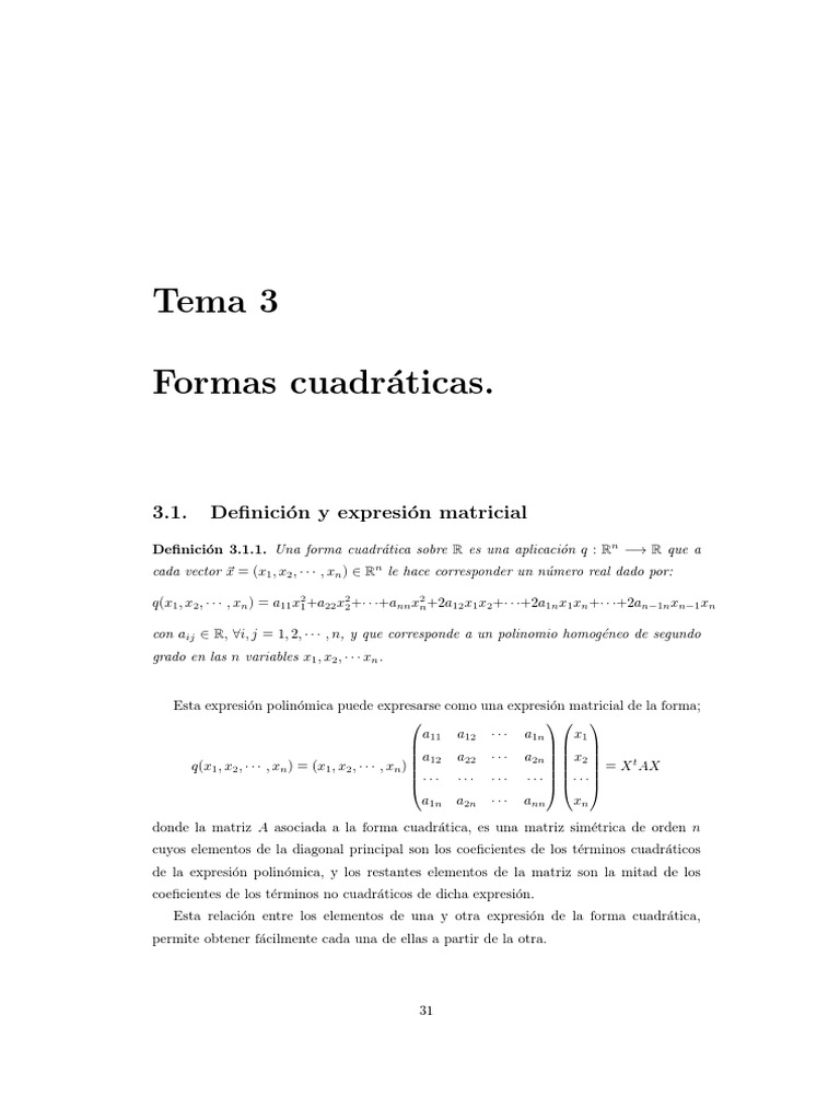 Formas Cuadráticas PDF | PDF | Valores propios y vectores propios ...