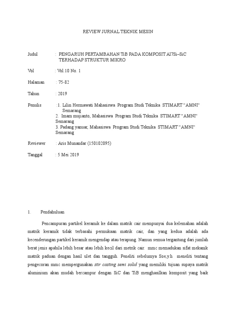 Review Jurnal Teknik Mesin PDF