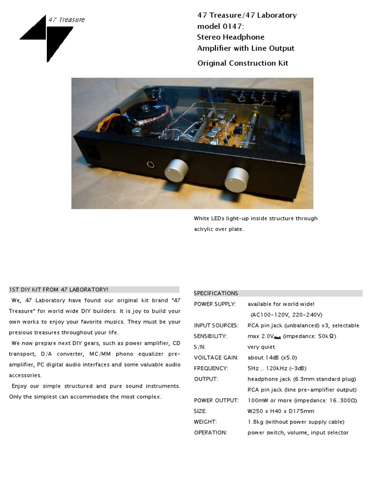 47 Laboratory Model 0147 Headphone Kit | PDF | Power Supply | Headphones