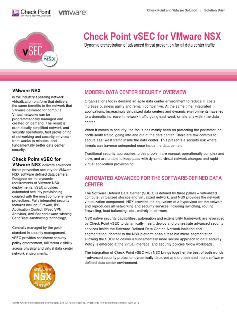 Check Point Vsec For Vmware NSX Modern Data Center Security Overview PDF V Mware Data Center