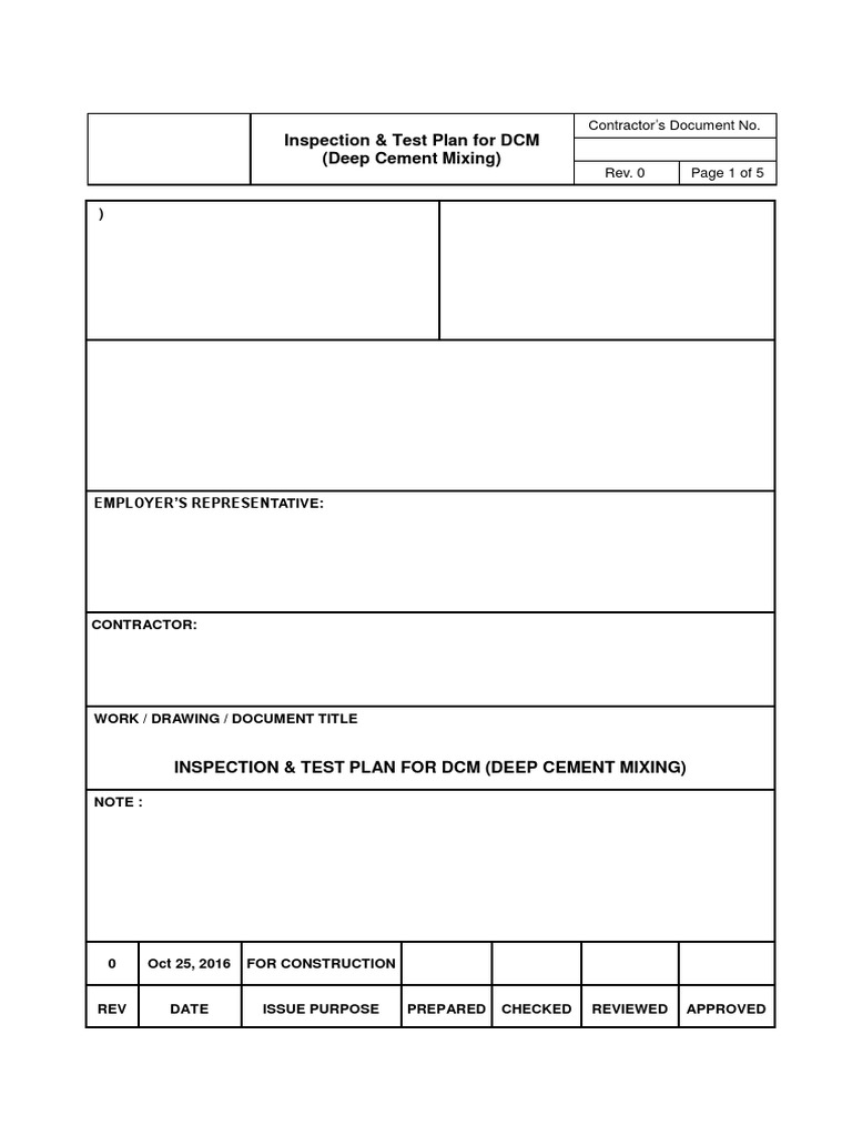 Inspection & Test Plan For DCM (Deep Cement Mixing) : Contractor 'S ...