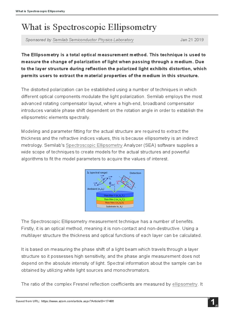 What Is Spectroscopic Ellipsometry PDF Optics Radiation