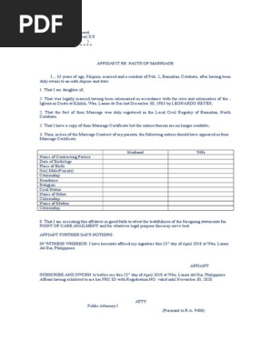 Affidavit of Facts of Marriage