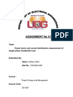 Assignment No 01: Topic: Power Factor and Current Distribution Measurement of Single Phase Residential Load