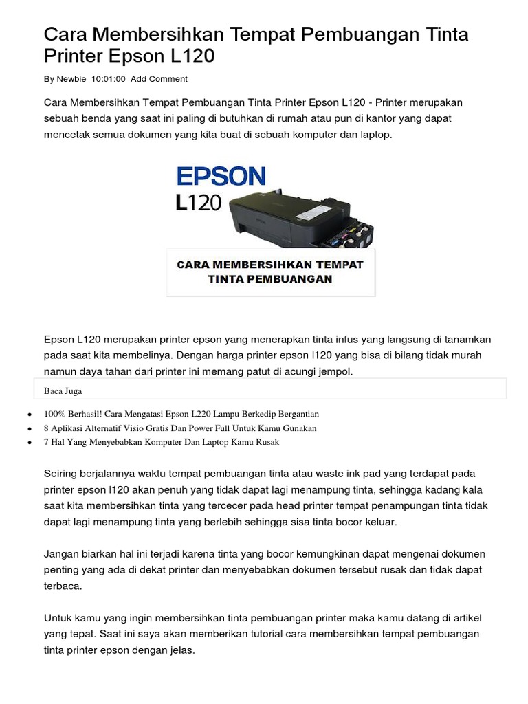 Cara Membersihkan Tempat Pembuangan Tinta Printer Epson L120 | PDF