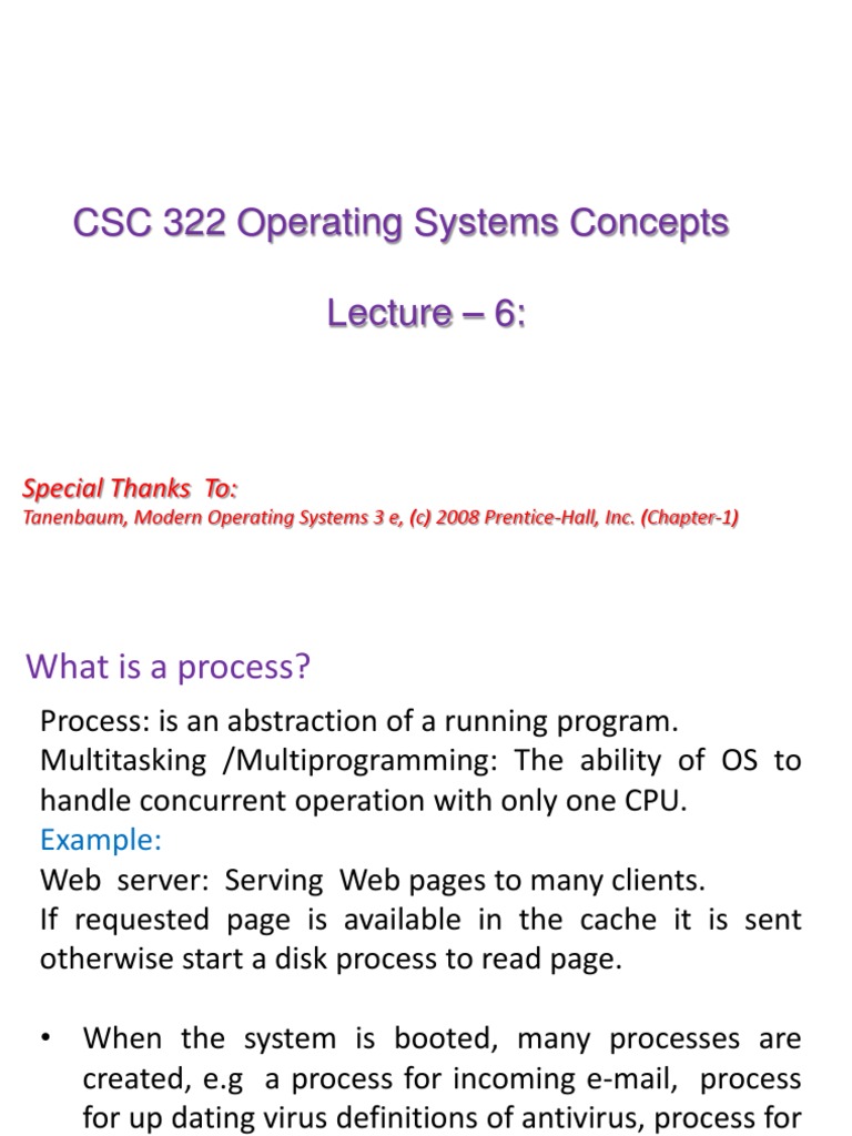 CSC 322 Operating Systems Concepts - 6:: Special Thanks To | PDF ...