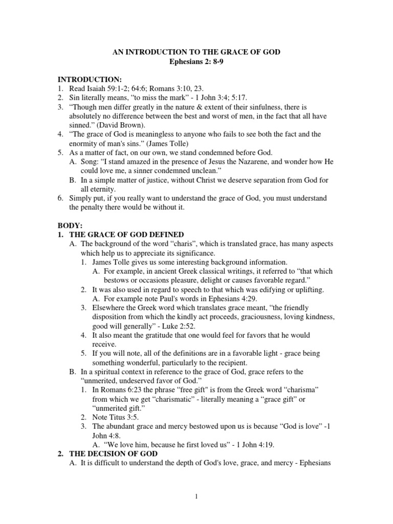 An Introduction To The Grace of God Ephesians 2: 8-9 | PDF | Grace In ...