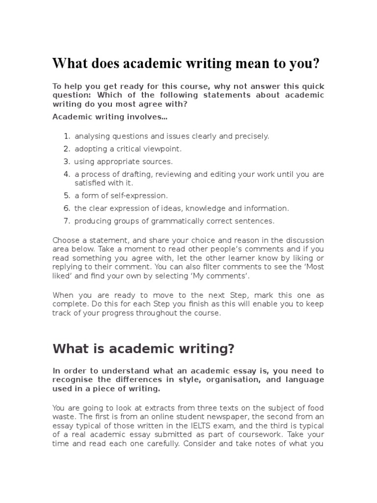 What Does Academic Writing Mean To You | PDF | Part Of Speech | Essays