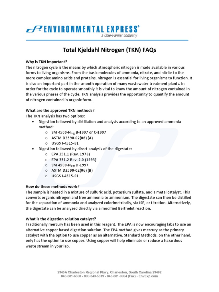 Total Kjeldahl Nitrogen (TKN) Faqs Why Is TKN Important? PDF