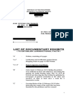Sample - List of Documentary Exhibits (For Jurisdictional Facts)