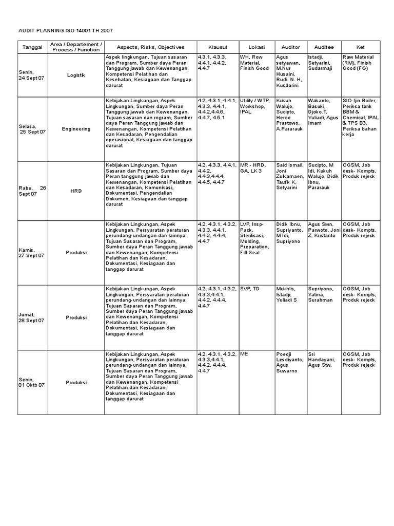 Audit Planning Matrix 2007
