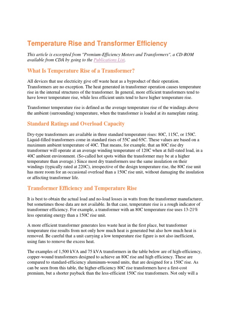 Temperature Rise and Transformer Efficiency | PDF | Transformer ...