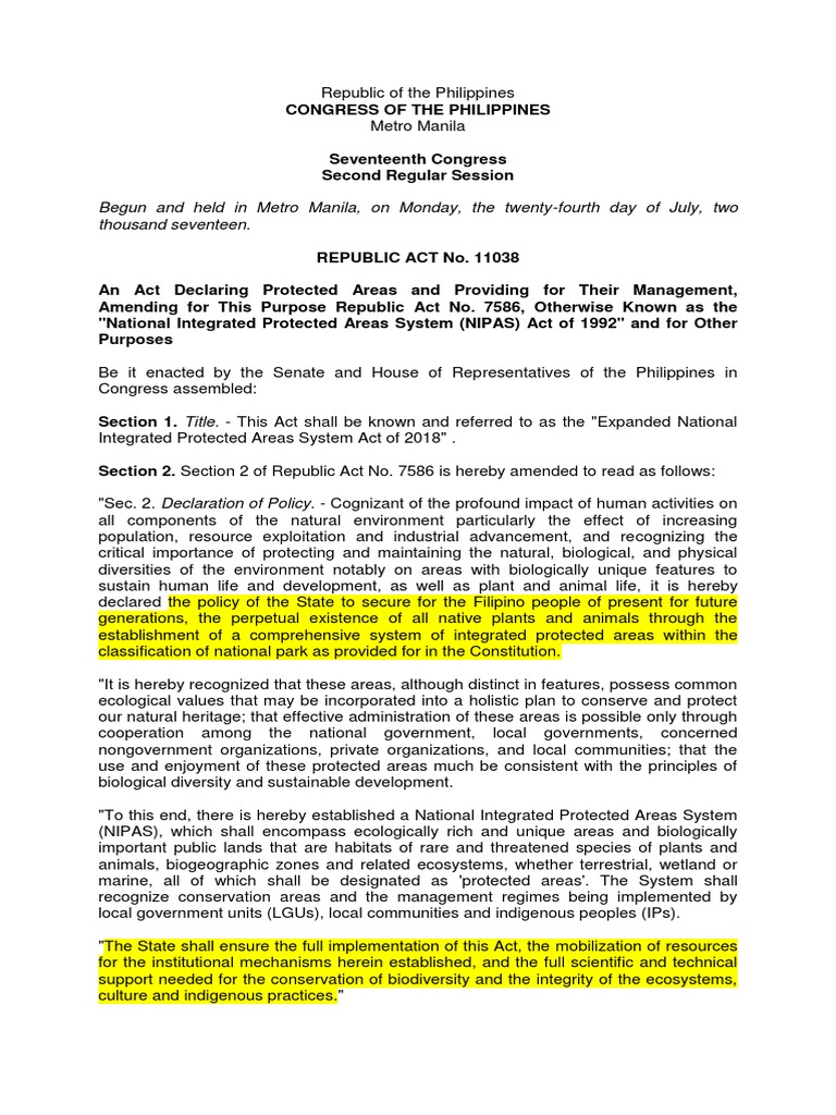 Expanded NIPAS Act of 2018 Summary | PDF | Environmental Impact ...