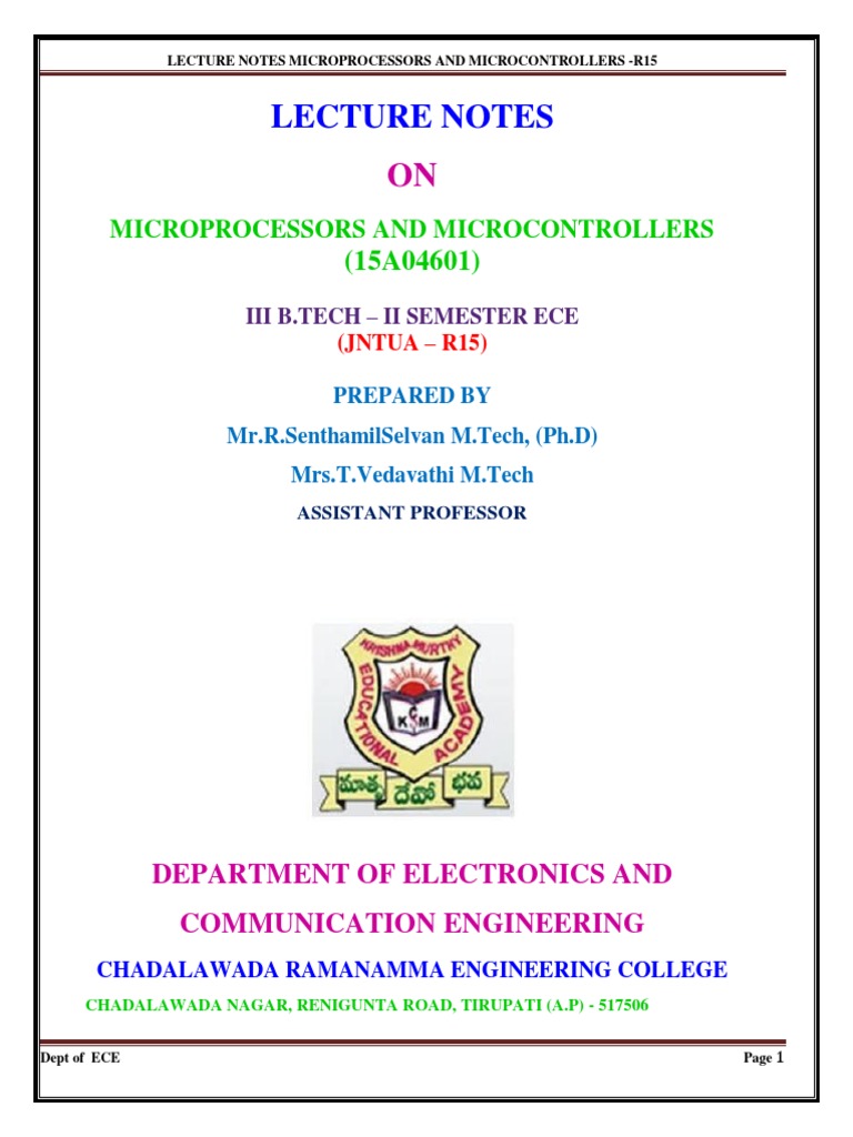 Lecture Notes: Microprocessors and Microcontrollers | PDF | Central ...