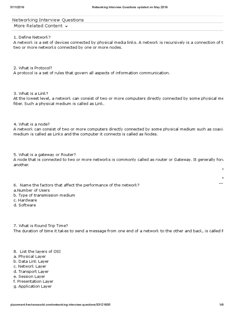 Network Interview Questions PDF Protocol Suite Computer