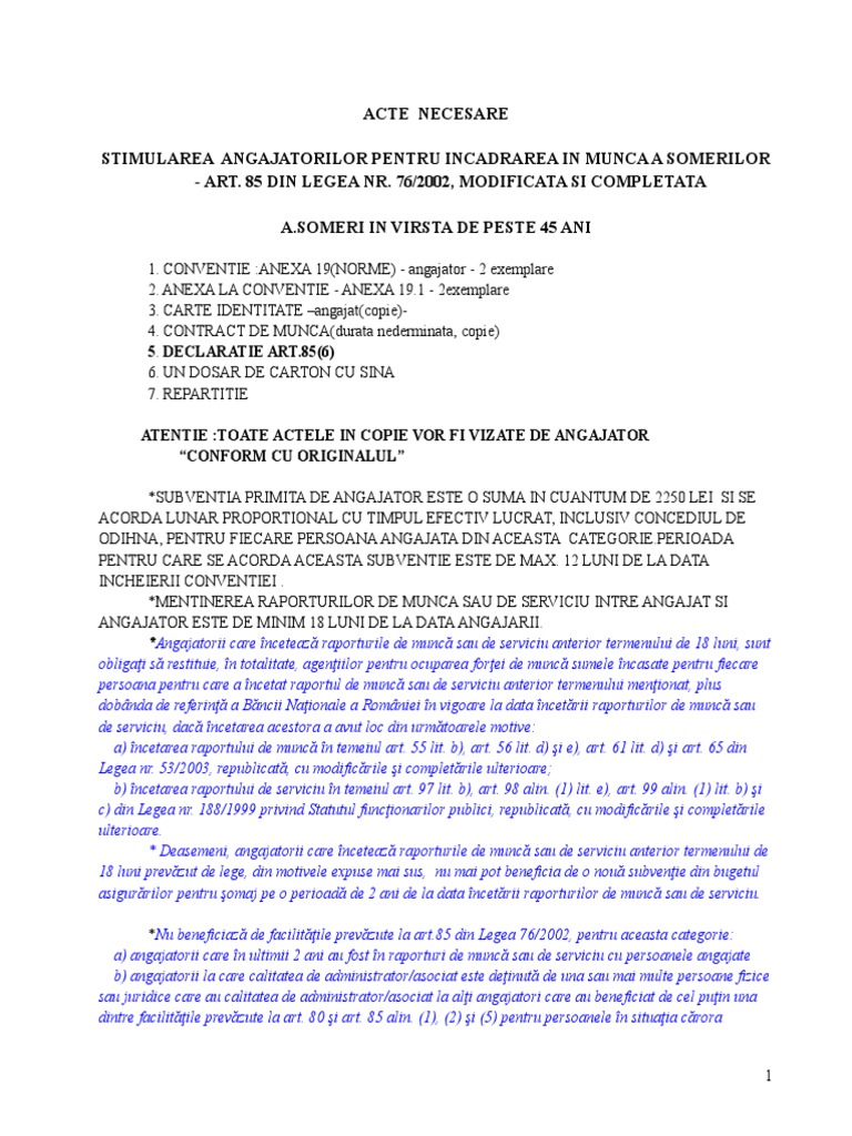 Art 85 Acte Necesare Someri Peste 45 Ani