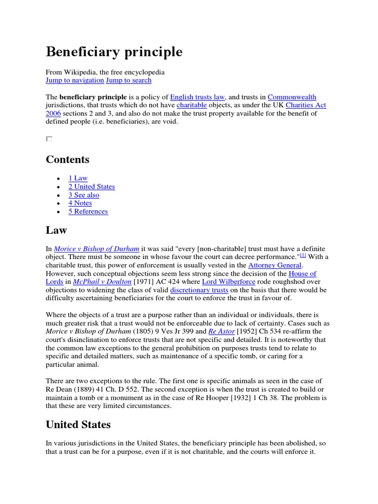 Beneficiary Principle - Wiki | PDF | Wills And Trusts | Inheritance