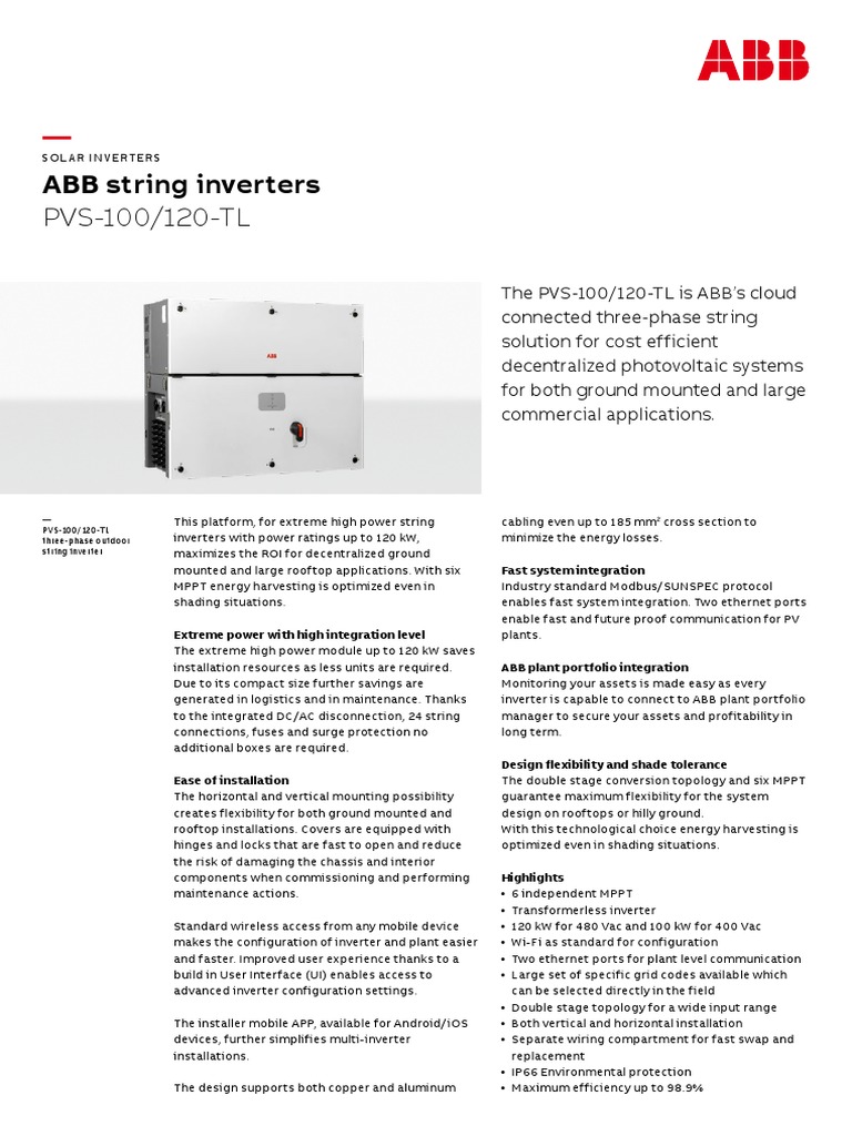 Pvs 100 1 Tl d En Rev I Photovoltaic System Alternating Current