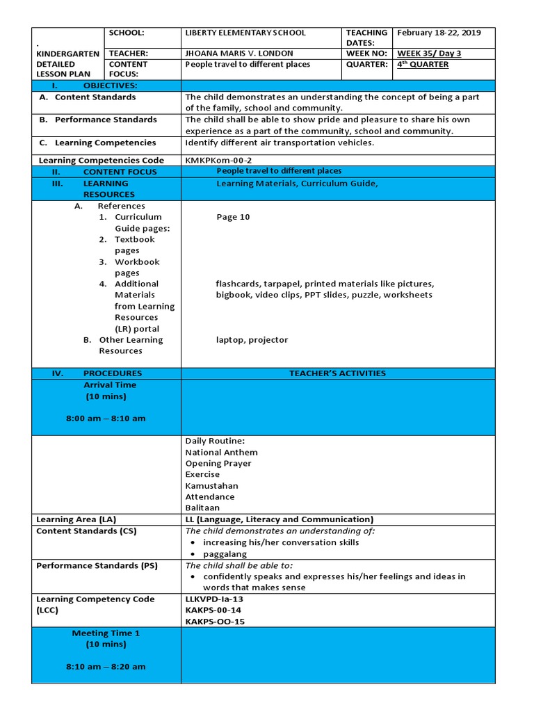 COT Detailed Lesson Plan Week 35 Day 3 PDF Vocabulary Curriculum